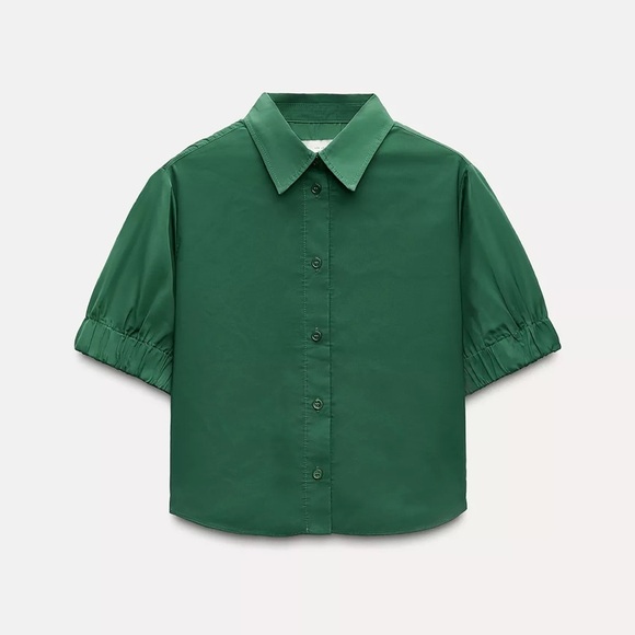 NEW Zara Green Crop Button-Down Shirt ZW Collection Sz Small - Picture 1 of 10